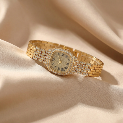 Stainless Steel Watch with Crystal Bracelet | Gold, Rose Gold & Silver Variants | Elegant Luxury Quartz Watch