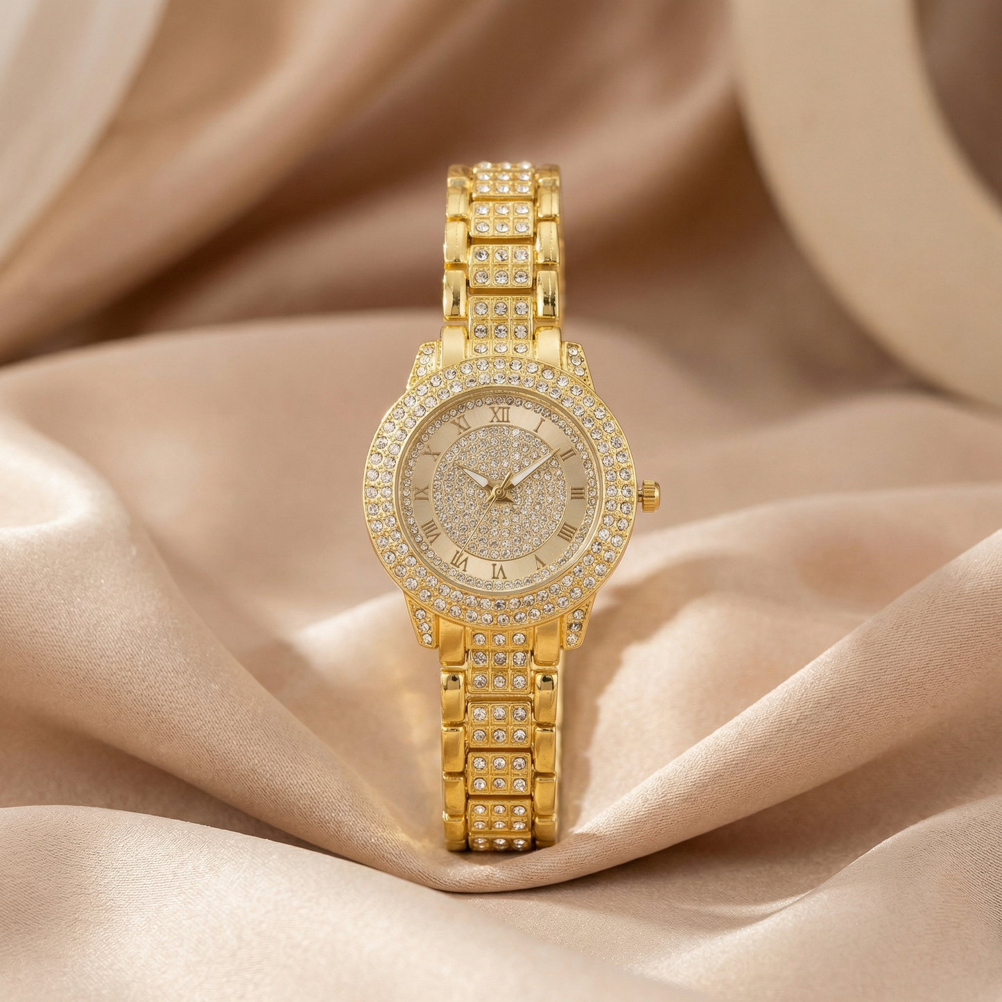 Luxury Crystal Bracelet Watch in Silver, Gold, Rose Gold & Two-Tone | Elegant Stainless Steel Quartz Watch with Diamond-Style Bezel