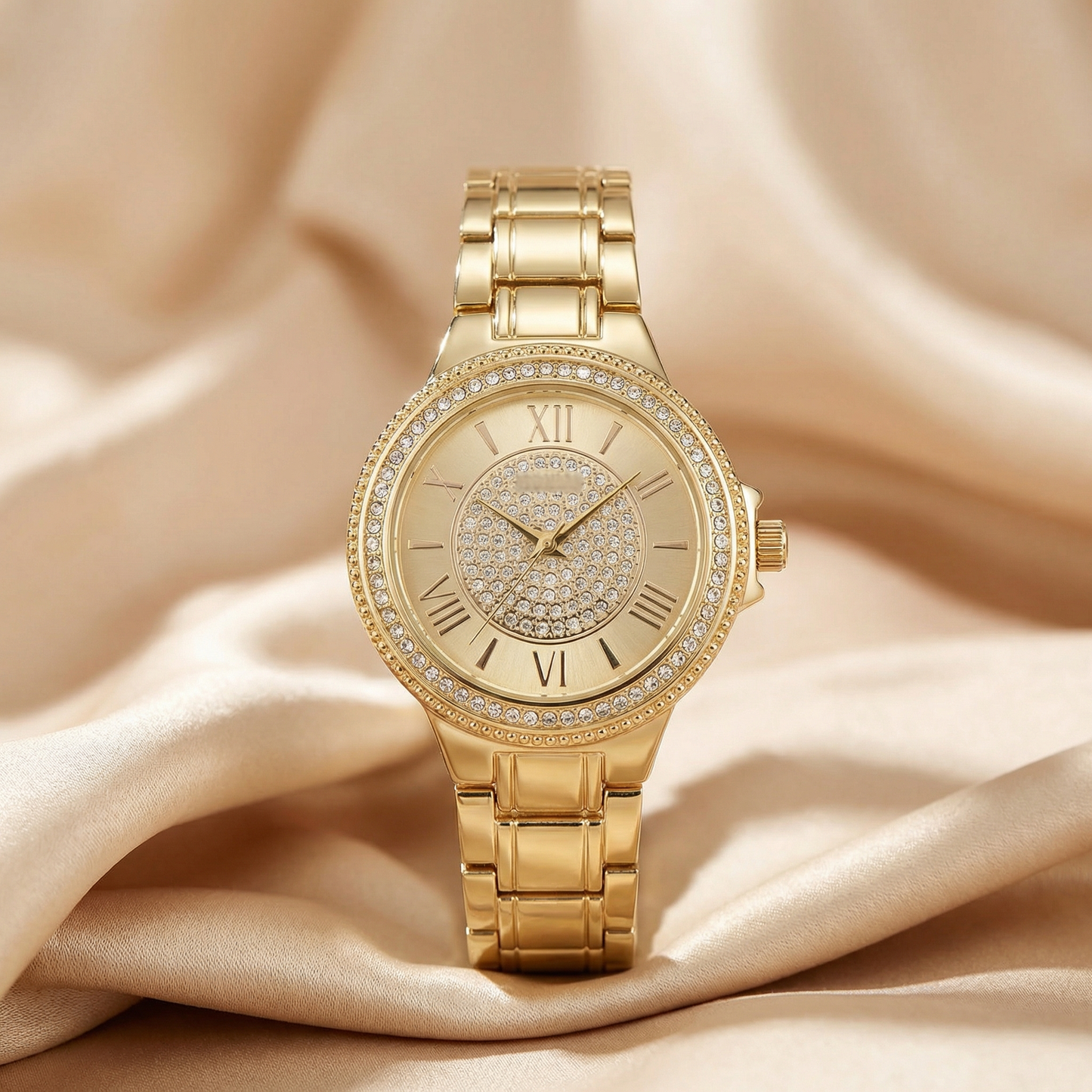 Elegant Crystal Dial Bracelet Watch in Gold, Rose Gold & Silver | Stainless Steel Quartz Watch with Roman Numerals