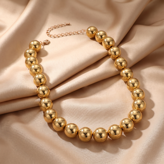 Bold Sphere Necklace in Gold | Statement Beaded Design