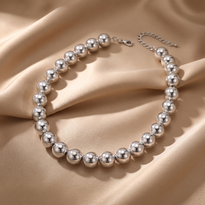 Bold Sphere Necklace in Silver | Statement Beaded Design