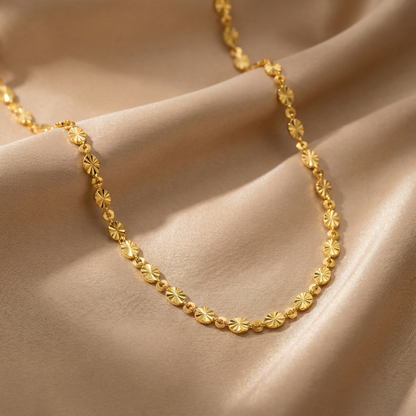 Minimalist Disc Chain Necklace in Gold | Subtle Textured Shine Design