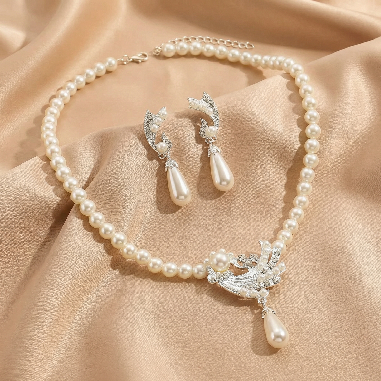 Elegant Pearl Statement Necklace & Earring Set | Timeless Bridal-Inspired Jewellery