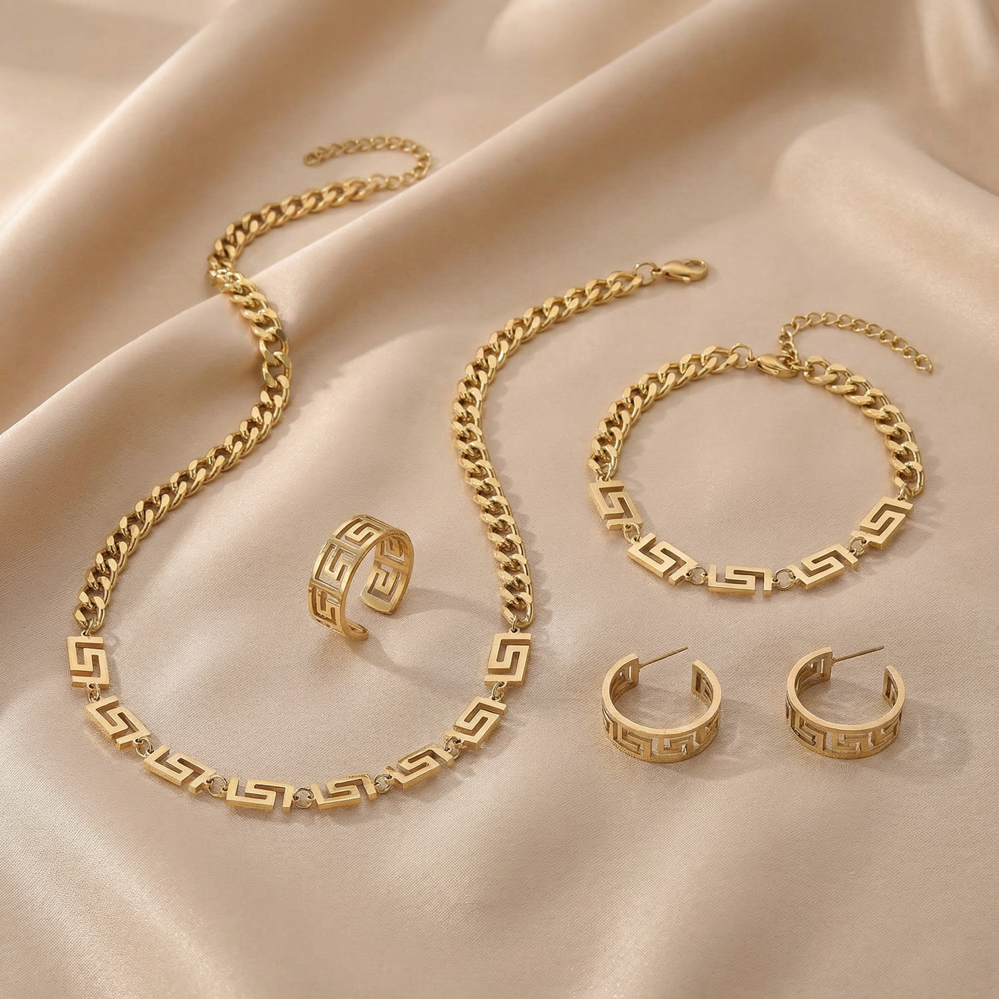 Geometric Link Jewelry Set in Gold or Silver | Modern Statement Design