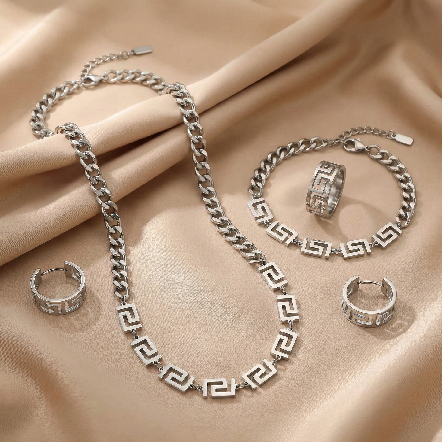 Geometric Link Jewelry Set in Gold or Silver | Modern Statement Design