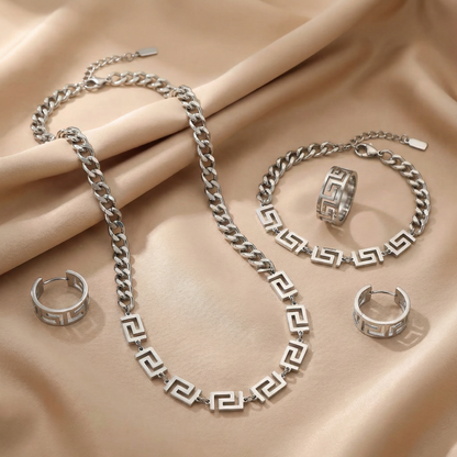 Geometric Link Jewelry Set in Gold or Silver | Modern Statement Design