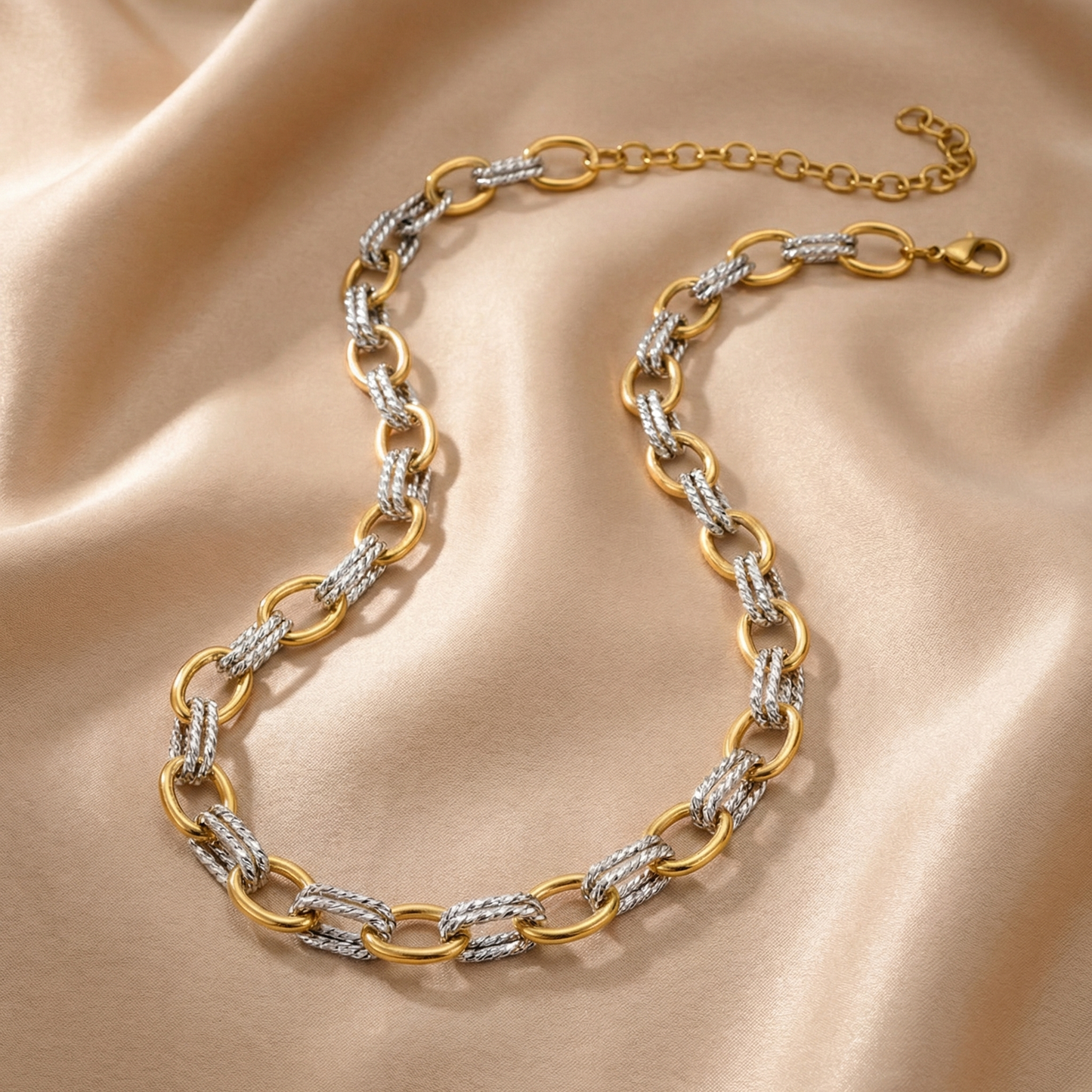 Luxury Two-Tone Link Necklace | Elegant Gold & Silver Chain Statement