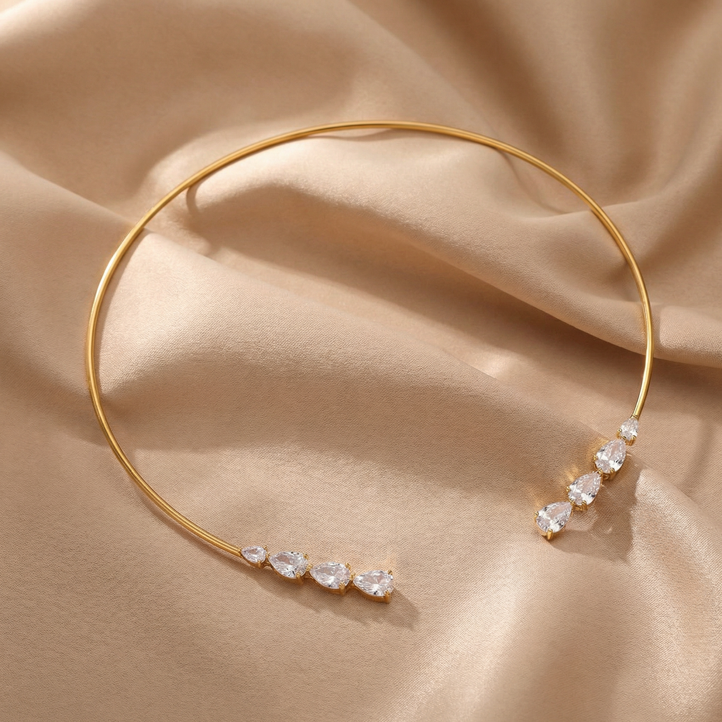 Minimalist Crystal Open Choker Necklace in Gold | Elegant Floating Stone Design