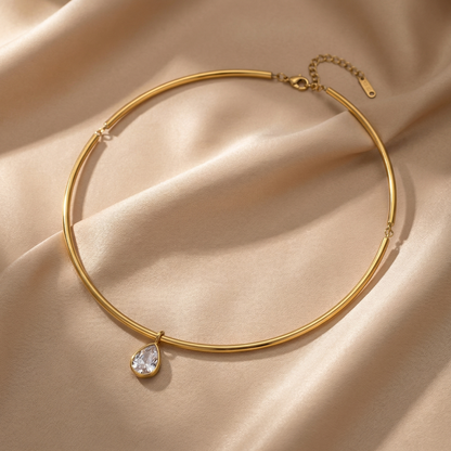 Minimalist Teardrop Choker Necklace in Gold | Elegant Open Collar Design
