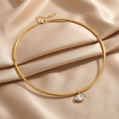 Minimalist Marquise Crystal Choker Necklace in Gold | Elegant Open Collar Design