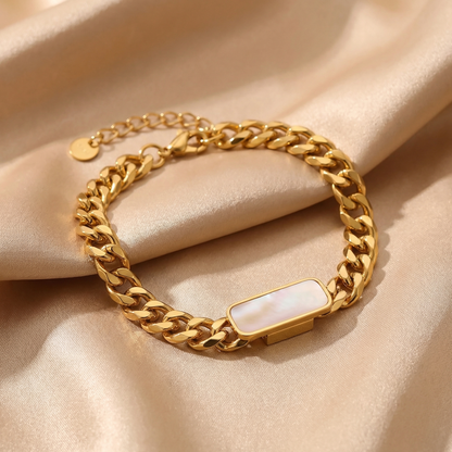 Luxury Gold Cuban Chain Bracelet with Pearl Bar | Elegant Adjustable Statement Jewellery for Women