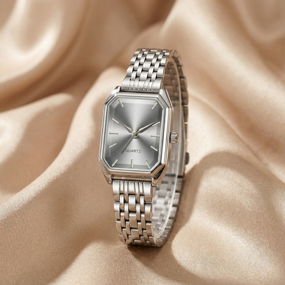 Silver Rectangular Watch for Women | Stainless Steel Bracelet Watch | Black Blue Silver Dial Options | Modern Minimalist Timepiece