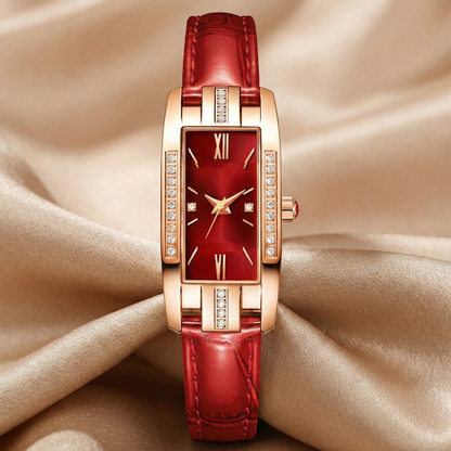 Elegant Rectangular Crystal Watch in Rose Gold | Refined Leather Strap Timepiece for Everyday Chic Style