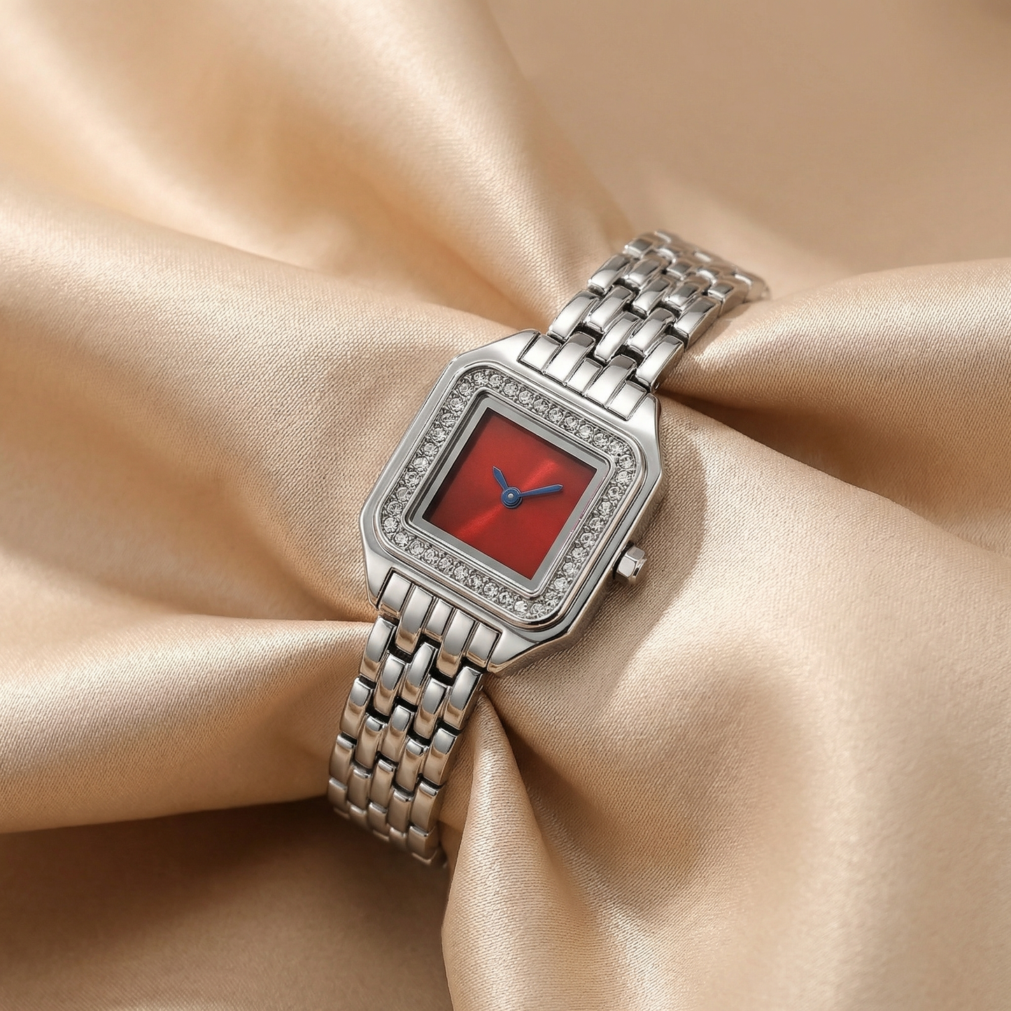 Silver & Gold Square Bracelet Watch for Women | Stainless Steel Link Watch | Red Green Champagne Dial Options