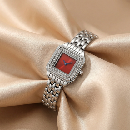 Silver & Gold Square Bracelet Watch for Women | Stainless Steel Link Watch | Red Green Champagne Dial Options