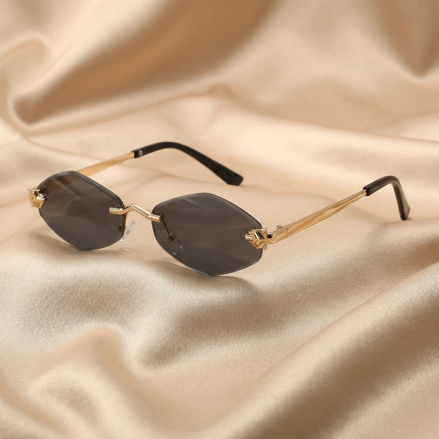 Luxury Rimless Hexagon Sunglasses in Gold with Gradient Lenses | Elegant Designer Metal Frame Sunglasses