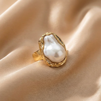 Minimalist Open Pearl Ring in Gold & Silver | Elegant Organic Statement