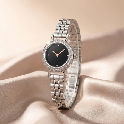 Luxury Crystal Bezel Petite Bracelet Watch with Sunburst Dial | Elegant Women’s Timepiece in Midnight Blue, White & Pink
