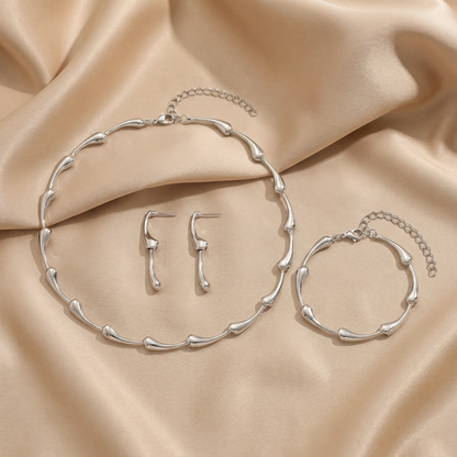 Gold & Silver Sculptural Jewelry Set | Polished Stainless Steel Necklace Bracelet & Earrings Set | Luxury Statement Jewelry