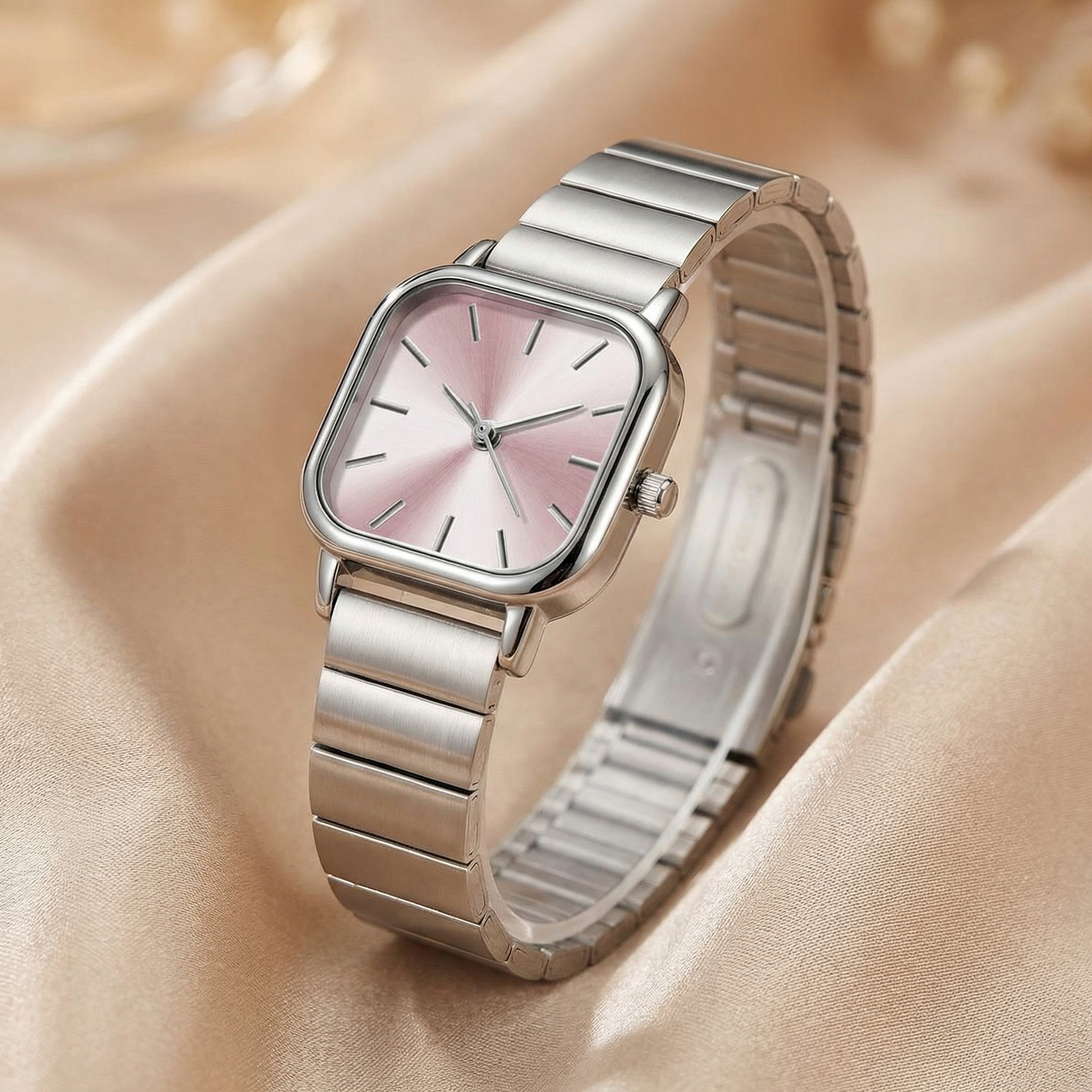 Luxury Square Bracelet Watch for Women | Silver Stainless Steel Watch | Pink White Blue Green Dial Options | Minimal Elegant Timepiece