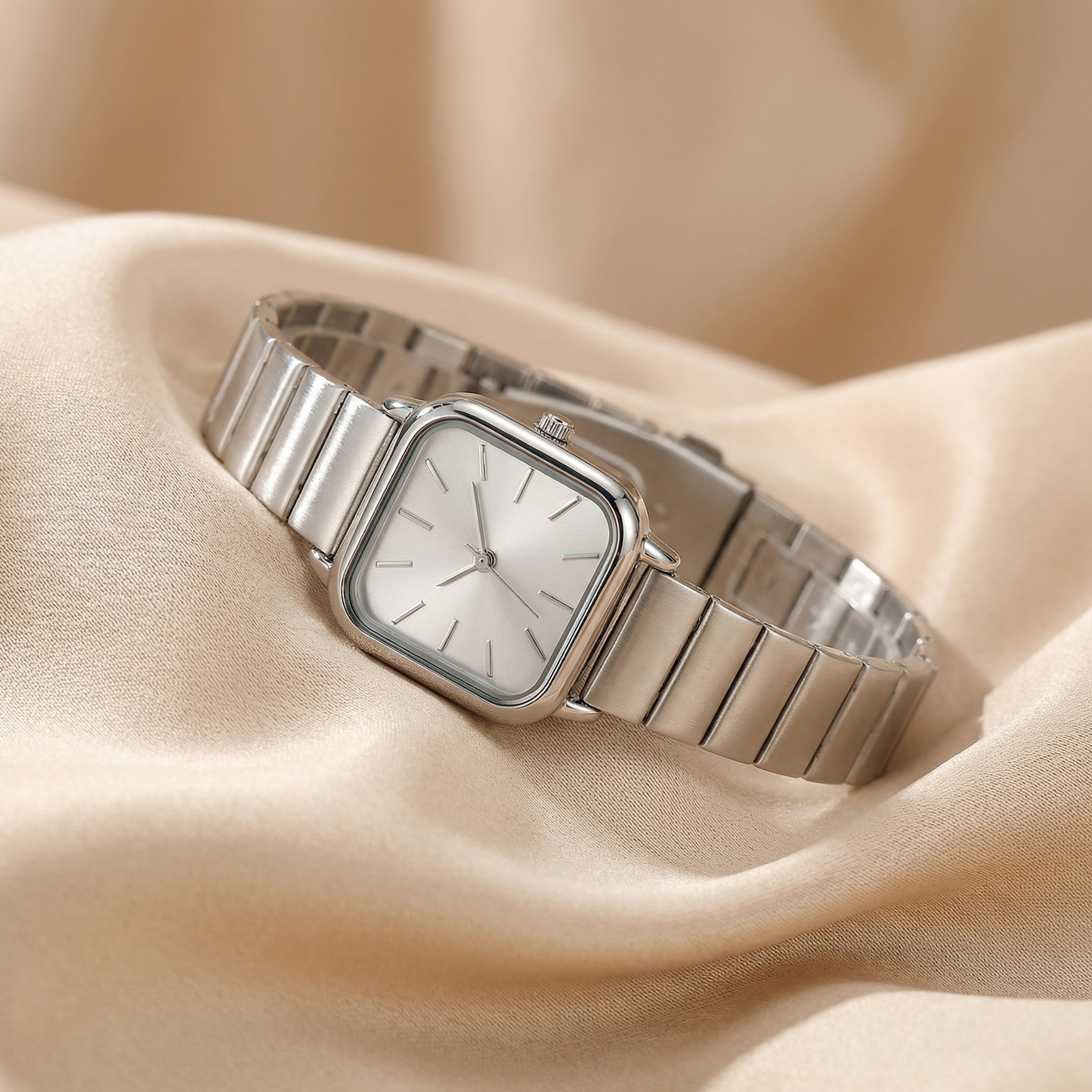 Luxury Square Bracelet Watch for Women | Silver Stainless Steel Watch | Pink White Blue Green Dial Options | Minimal Elegant Timepiece