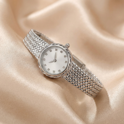 Luxury Mini Diamond Dial Watch in Gold & Silver | Elegant Woven Bracelet Timepiece for Everyday & Evening Style