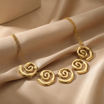 Gold Sculptural Spiral Necklace | Polished Finish | Modern Statement Design