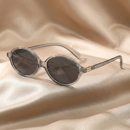 Luxury Oval Statement Sunglasses in Transparent Brown & Clear Grey | Elegant Retro Eyewear with Tinted Lenses