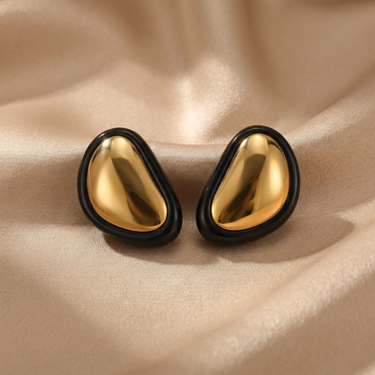 Luxury Irregular Gold Statement Stud Earrings with Black Frame | Modern Stainless Steel Designer Earrings