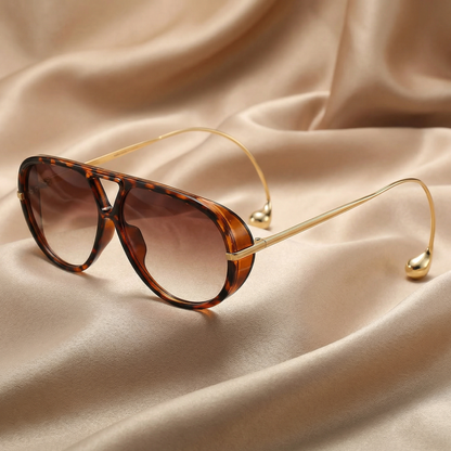 Luxury Aviator Sunglasses in Black Tortoiseshell & Gold | Elegant Metal Frame Summer Fashion Sunglasses for Women & Men