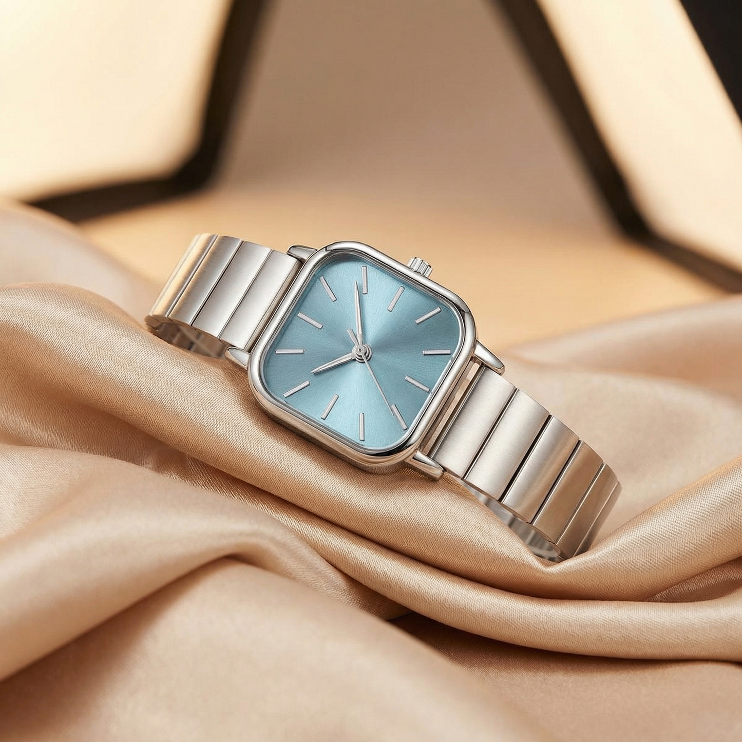 Luxury Square Bracelet Watch for Women | Silver Stainless Steel Watch | Pink White Blue Green Dial Options | Minimal Elegant Timepiece