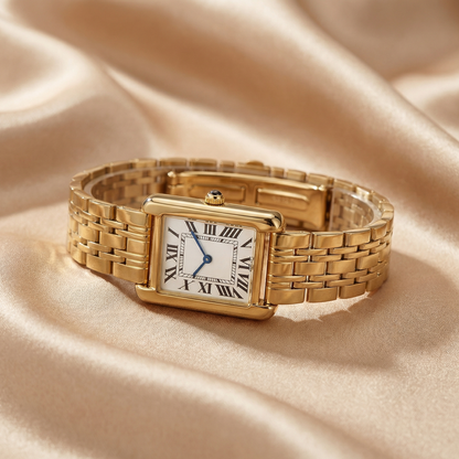 Elegant Rectangular Classic Watch in Gold & Silver | Vintage Inspired Roman Dial Bracelet Watch for Timeless Style