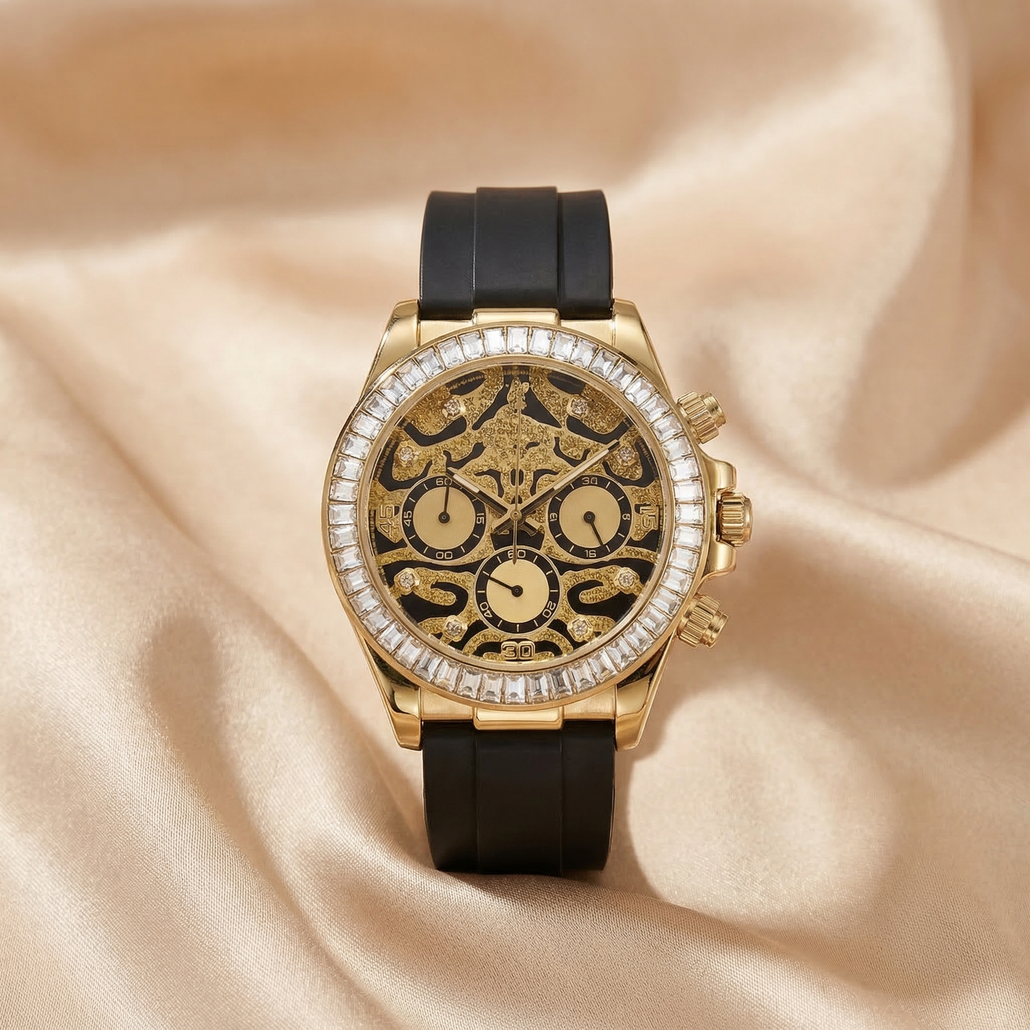Luxury Leopard Dial Crystal Watch in Gold, Silver & Rose Gold | Diamond Bezel Statement Timepiece
