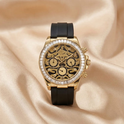 Luxury Leopard Dial Crystal Watch in Gold, Silver & Rose Gold | Diamond Bezel Statement Timepiece