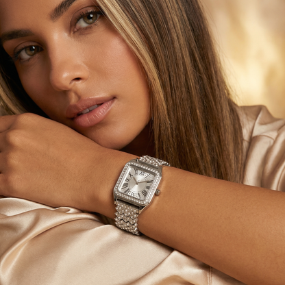 Gold, Silver & Rose Gold Square Bracelet Watch for Women | Crystal Link Bracelet | Roman Dial Timepiece