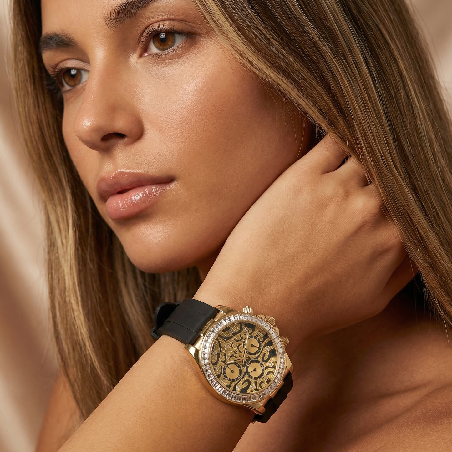 Luxury Leopard Dial Crystal Watch in Gold, Silver & Rose Gold | Diamond Bezel Statement Timepiece