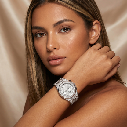 Stainless Steel Chronograph Watch | Elegant Stone Accent Design | Women’s Timeless Accessories