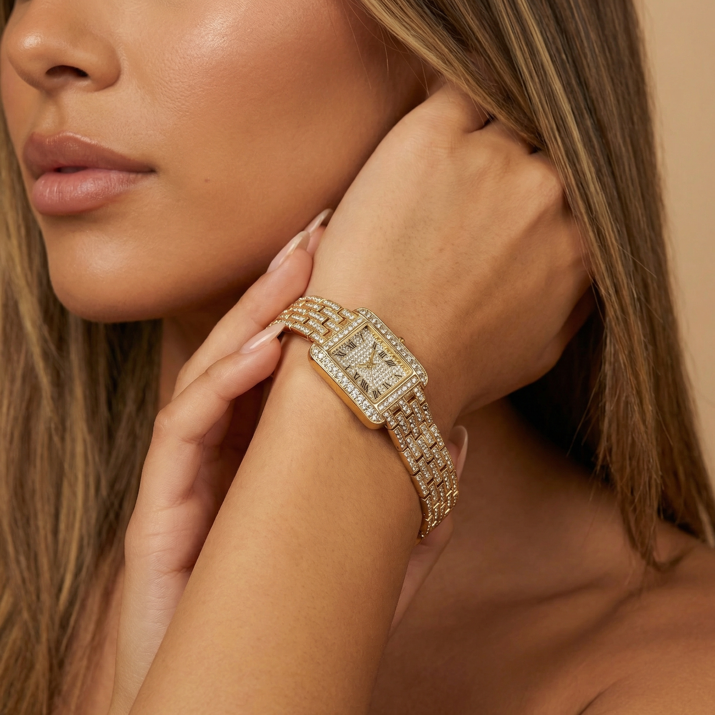 Luxury Square Crystal Bracelet Watch for Women | Gold Rose Gold Silver Stainless Steel Watch | Crystal Dial & Bezel Timepiece