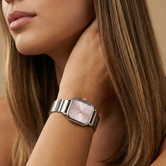 Luxury Square Bracelet Watch for Women | Silver Stainless Steel Watch | Pink White Blue Green Dial Options | Minimal Elegant Timepiece