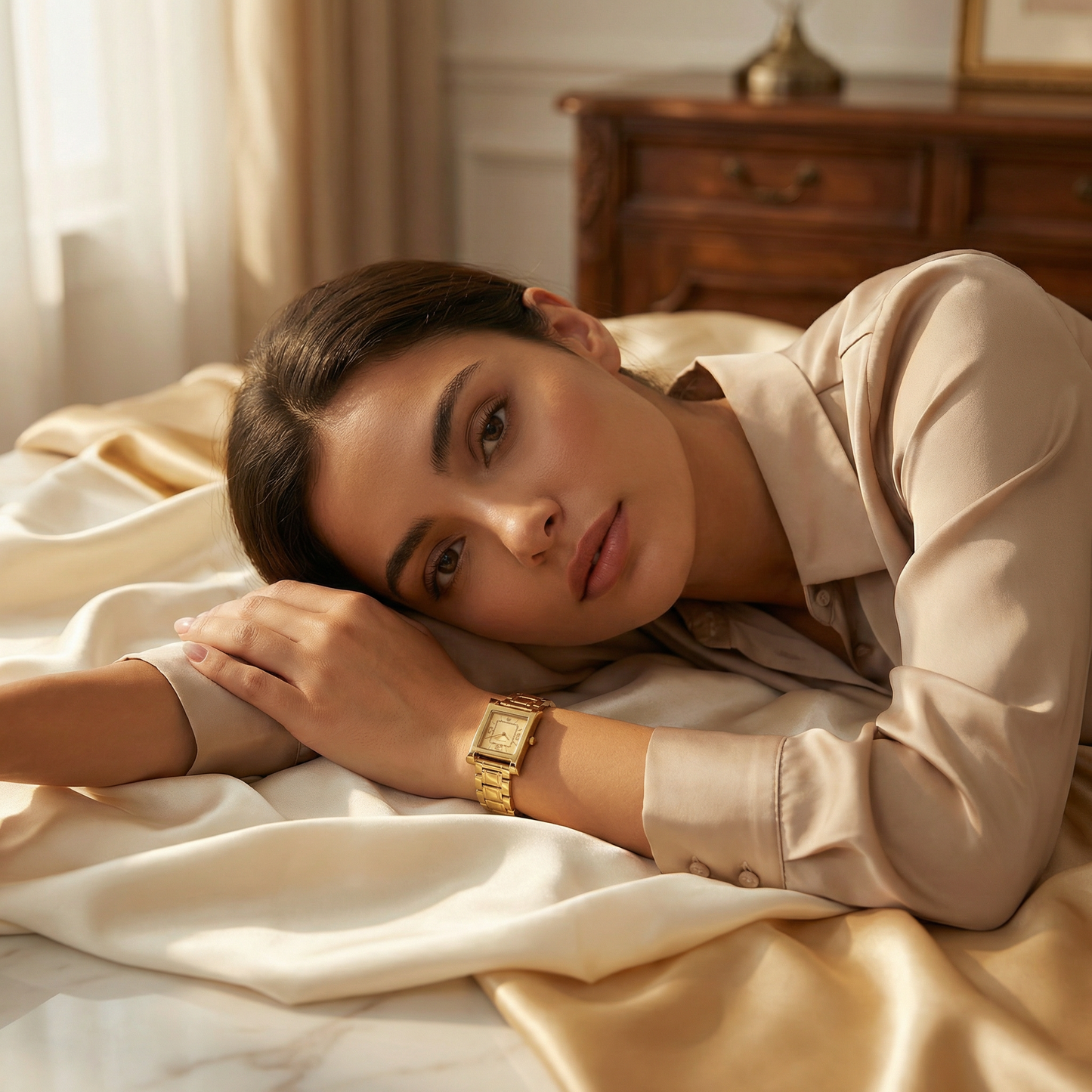 Luxury Square Gold Bracelet Watch with Minimal Dial | Elegant Vintage-Inspired Statement Timepiece in Black, White &amp; Champagne