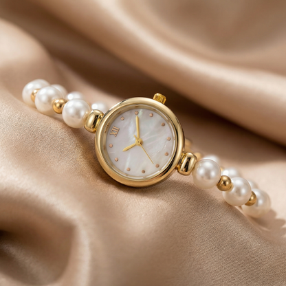Elegant Pearl Bracelet Watch in Gold, Rose Gold, Silver & Grey | Timeless Jewellery-Inspired Timepiece