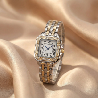 Square Classic Watch | Polished Gold or Silver Finish | Roman Numeral Dial | Timeless Elegant Design