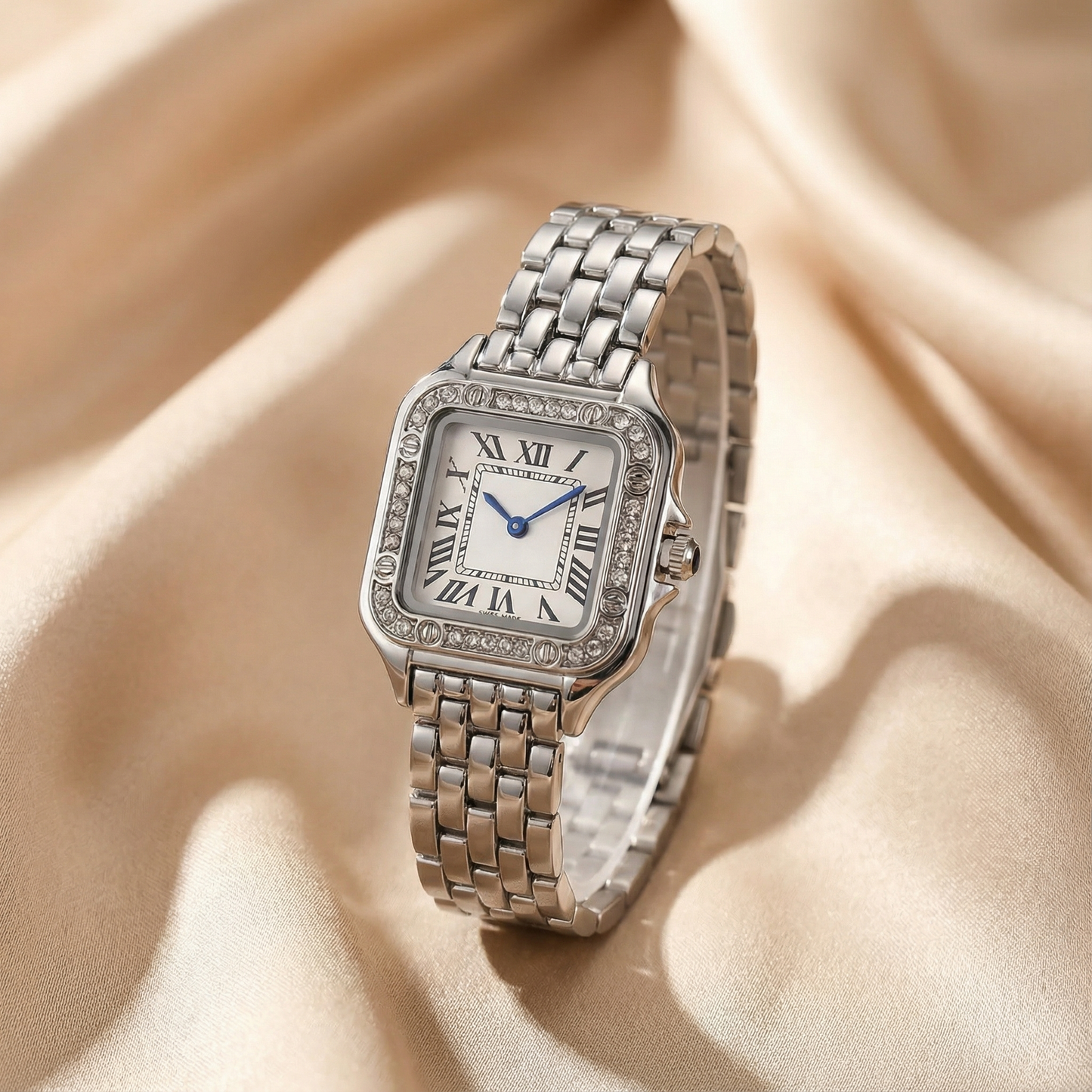 Square Classic Watch | Polished Gold or Silver Finish | Roman Numeral Dial | Timeless Elegant Design