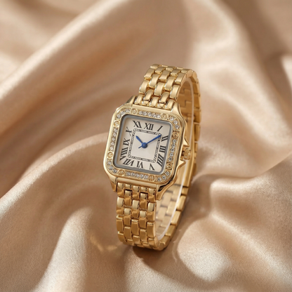 Square Classic Watch | Polished Gold or Silver Finish | Roman Numeral Dial | Timeless Elegant Design