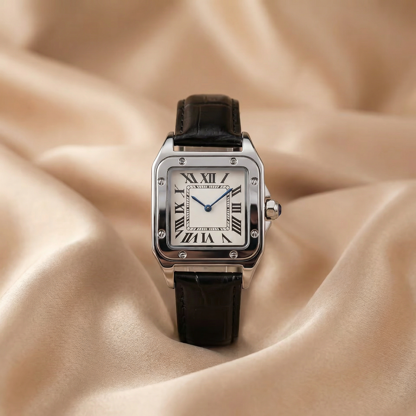 Classic Square Watch in Silver | Timeless Roman Dial Design