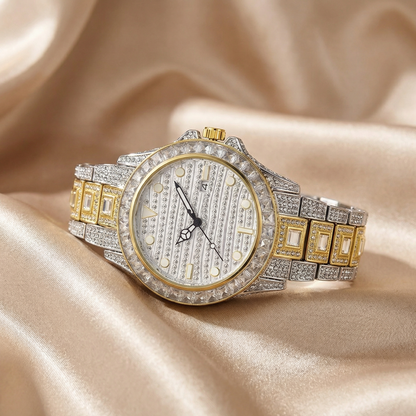 Luxury Iced Bracelet Women Watch in Gold Silver & Two Tone | Crystal Quartz Statement Watch for Spring & Summer Style