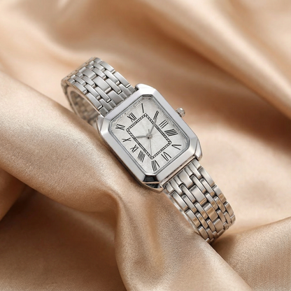 Gold & Silver Rectangular Bracelet Watch for Women | Stainless Steel Link Bracelet | Roman Dial Timepiece