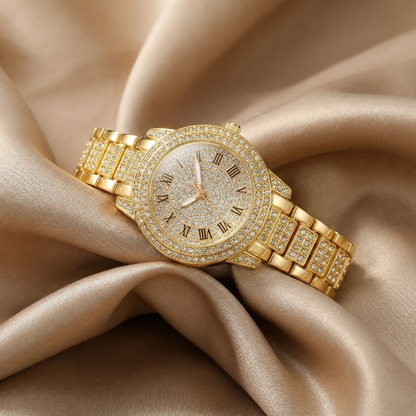 Stainless Steel Luxury Watch | Polished Gold or Silver Finish | Roman Numeral Dial | Elegant Statement Timepiece