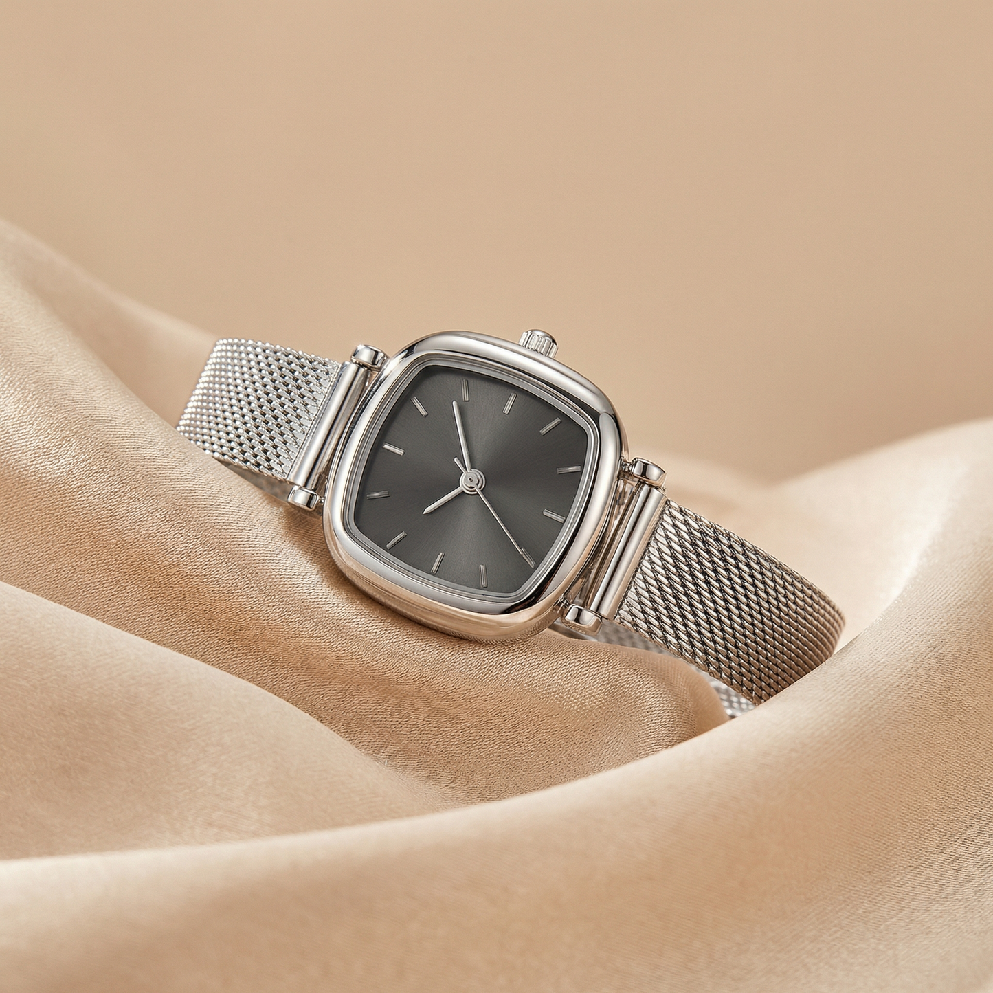 Square Mesh Watch for Women | Silver Stainless Steel Watch | Silver Grey Pink Blue Green Dial Options