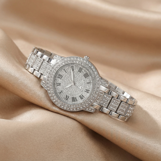 Stainless Steel Luxury Watch | Polished Gold or Silver Finish | Roman Numeral Dial | Elegant Statement Timepiece